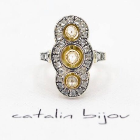 Inel Art Deco Oval cu Diamante